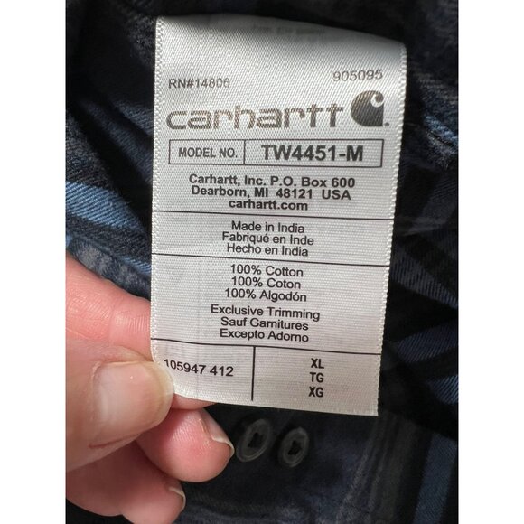 Carhartt Mens XL Blue Plaid Button-Up Shirt 100% Cotton Long Sleeve Casual Workw - Picture 5 of 10